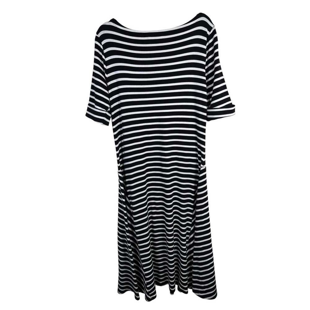 Lauren Ralph Lauren Black White Stripe Stretch Knit A-Line Midi Dress Size XL - Picture 4 of 4